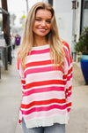 Follow Me Red/Pink Loose Knit Stripe Ribbed Pullover