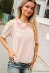 New Day Blush Flat Collar Floral French Terry Blouse