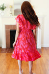 Remember Me Red & Pink Floral Print Smocked Waist Midi Dress