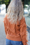 Joyful Days Rust Cable Knit Tassel Fringe Sweater