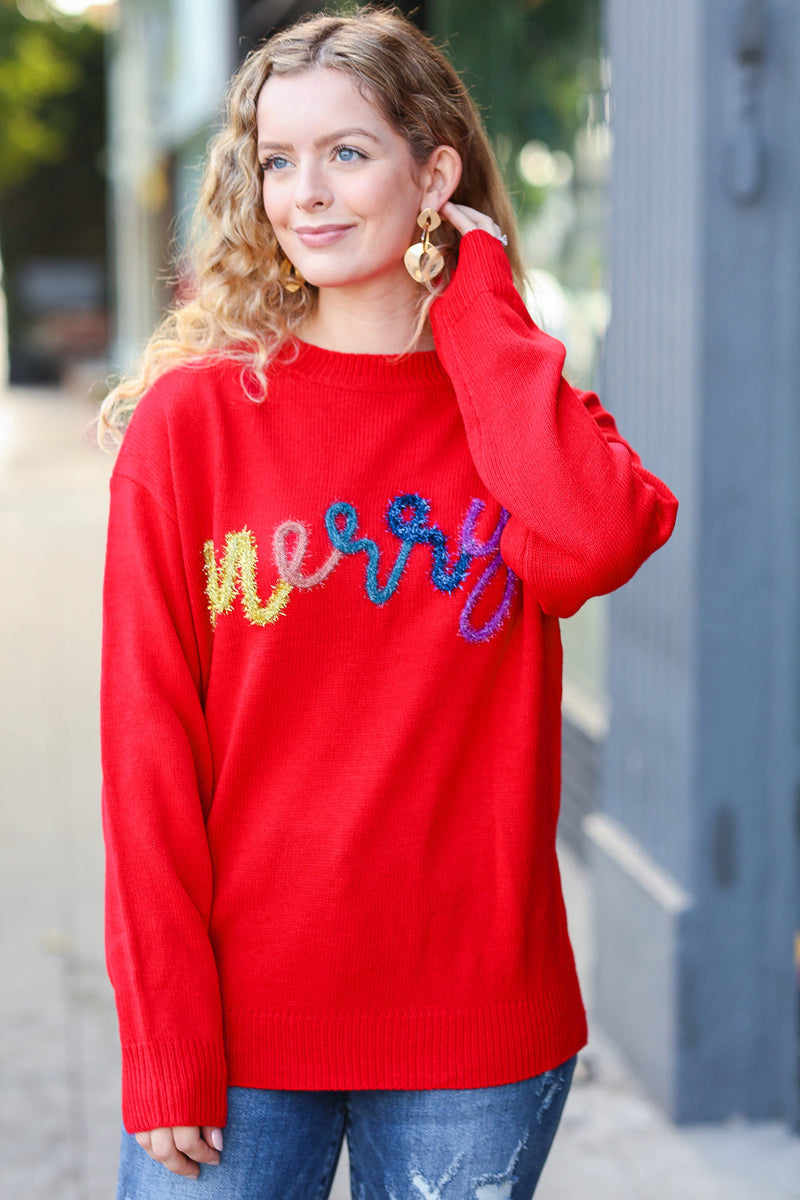 More The Merrier Red Pop Up Lurex Sweater