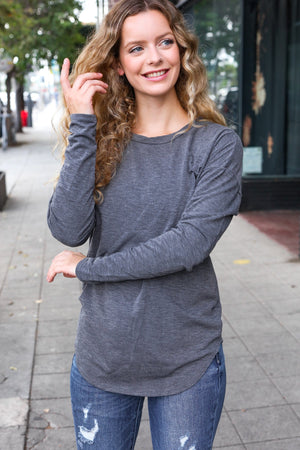 Casual Chic Solid Grey Fitted Long Sleeve Terry Pullover