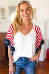 Feeling Patriotic Stars & Stripes Flutter Sleeve V Neck Top