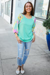 Flower Power Mint French Terry Floral Print Colorblock Pullover