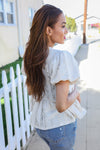 Adorable You Oatmeal Crinkle Puff Sleeve Bow Tie Lace Top