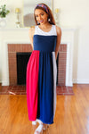 Patriotic Color Block Fit & Flare Maxi Dress