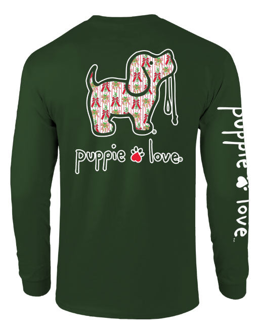 Christmas Bows Pup Long Sleeve Tee By Puppie Love (Pre-Order 2-3 Weeks)