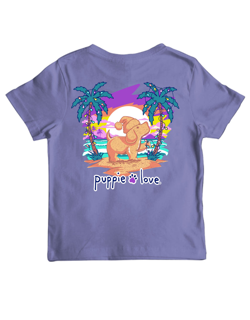 Youth Christmas Palm Sunset Pup Short Sleeve By Puppie Love (Pre-Order 2-3 Weeks)