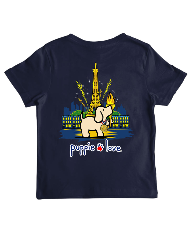 Youth Eiffel Tower Pup Short Sleeve By Puppie Love (Pre-Order 2-3 Weeks)