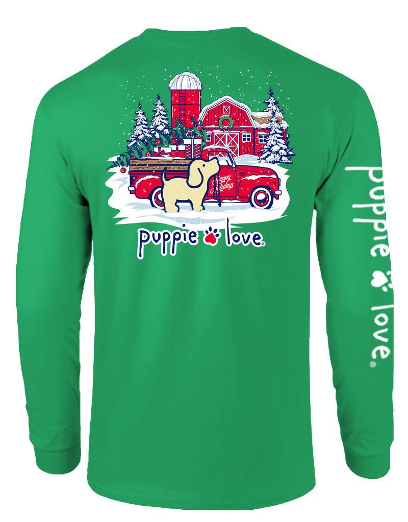 Home For The Holidays Pup Long Sleeve Tee By Puppie Love (Pre-Order 2-3 Weeks)