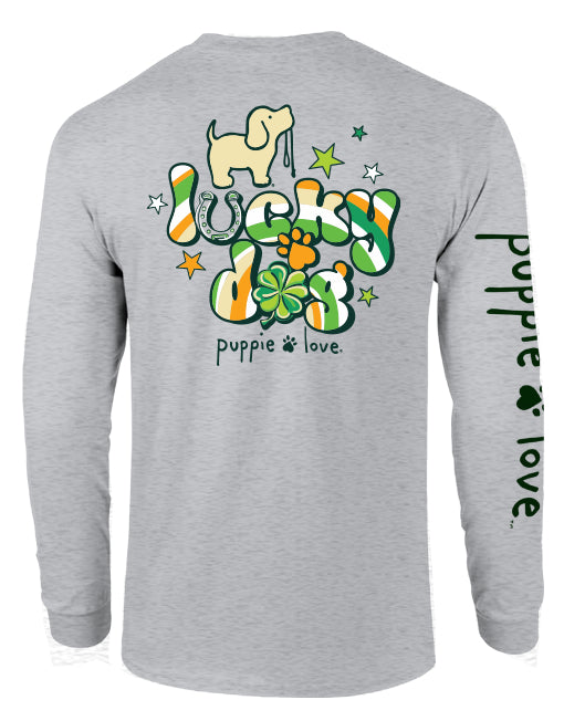 Lucky Dog Clover Pup Long Sleeve Tee By Puppie Love (Pre-Order 2-3 Weeks)