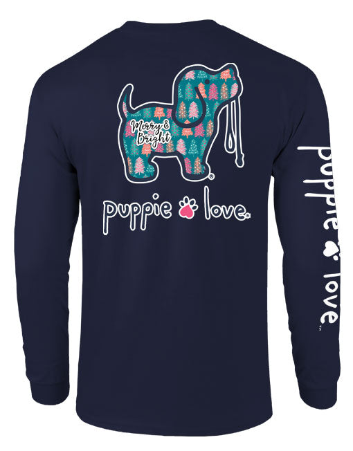 Merry & Bright Pup Long Sleeve Tee By Puppie Love (Pre-Order 2-3 Weeks)