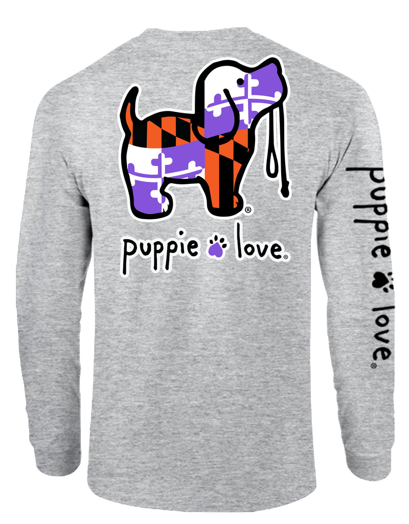 Orange Purple MD Flag Pup Long Sleeve Tee By Puppie Love (Pre-Order 2-3 Weeks)