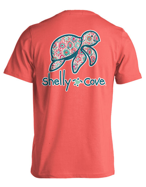 Turquoise & Coral Pattern Turtle By Shelly Cove (Pre-Order 2-3 Weeks)