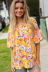 Give Joy Yellow Tropical Floral Print Elastic Elbow-Length Sleeve Blouse