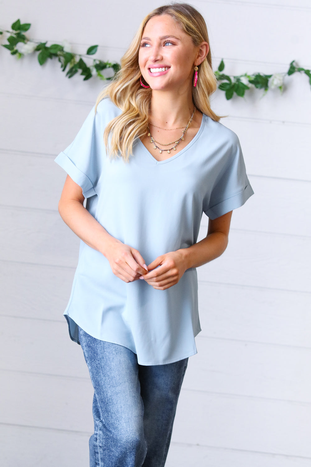 New PLUS SIZE Womens SOFT ASH BLUE GRAY HI LOW BABYDOLL TUNIC SHIRT 1X 2X 3X